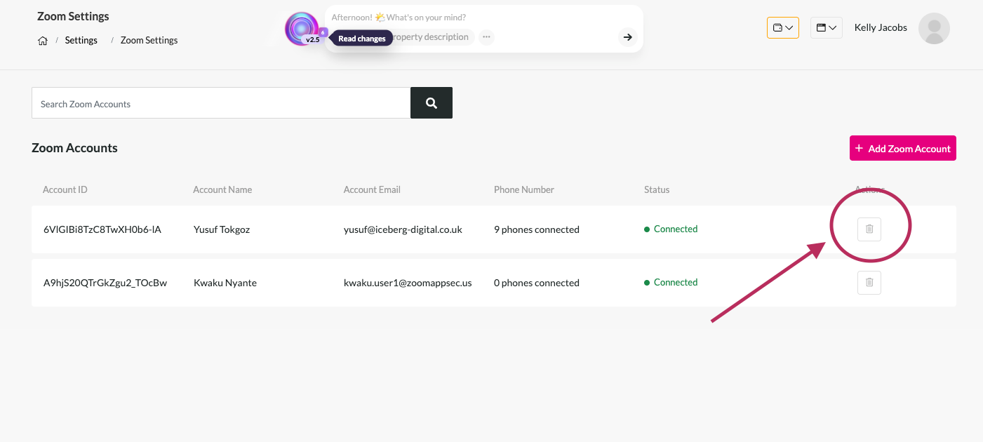 Account delete screenshot