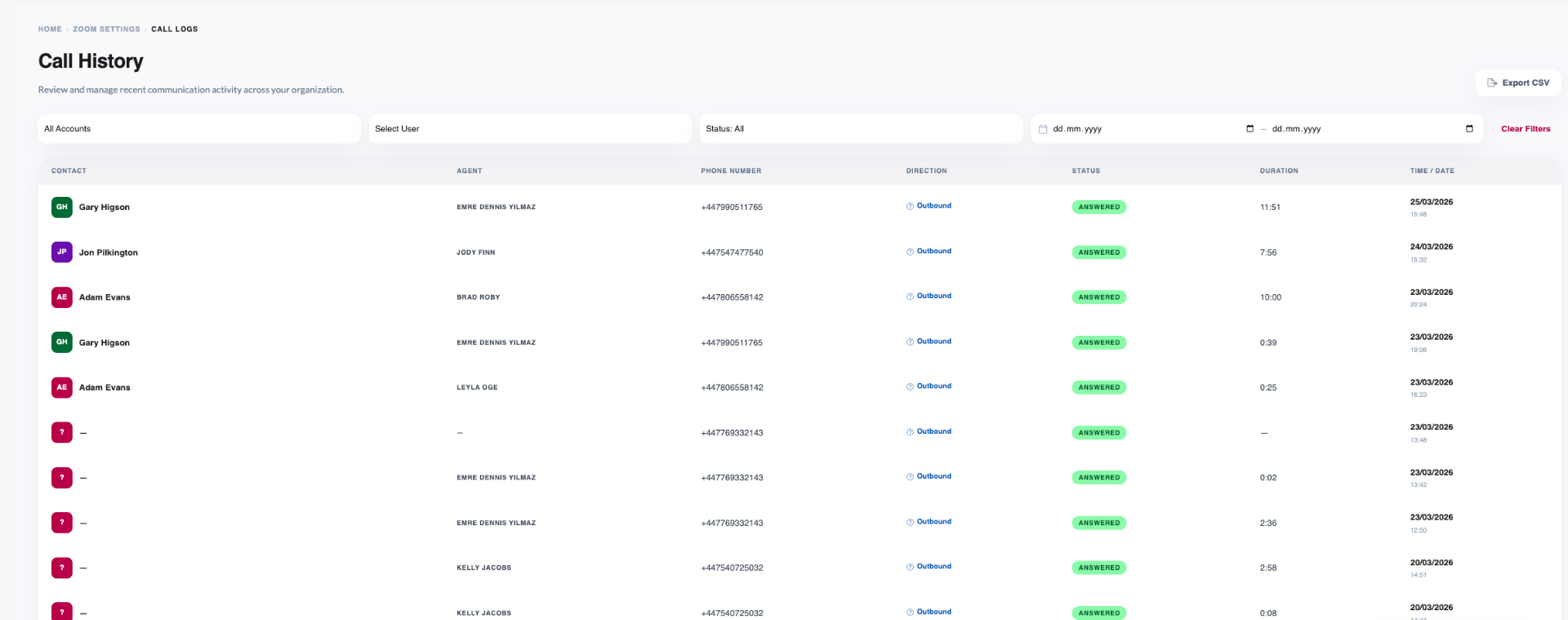Call logs screenshot